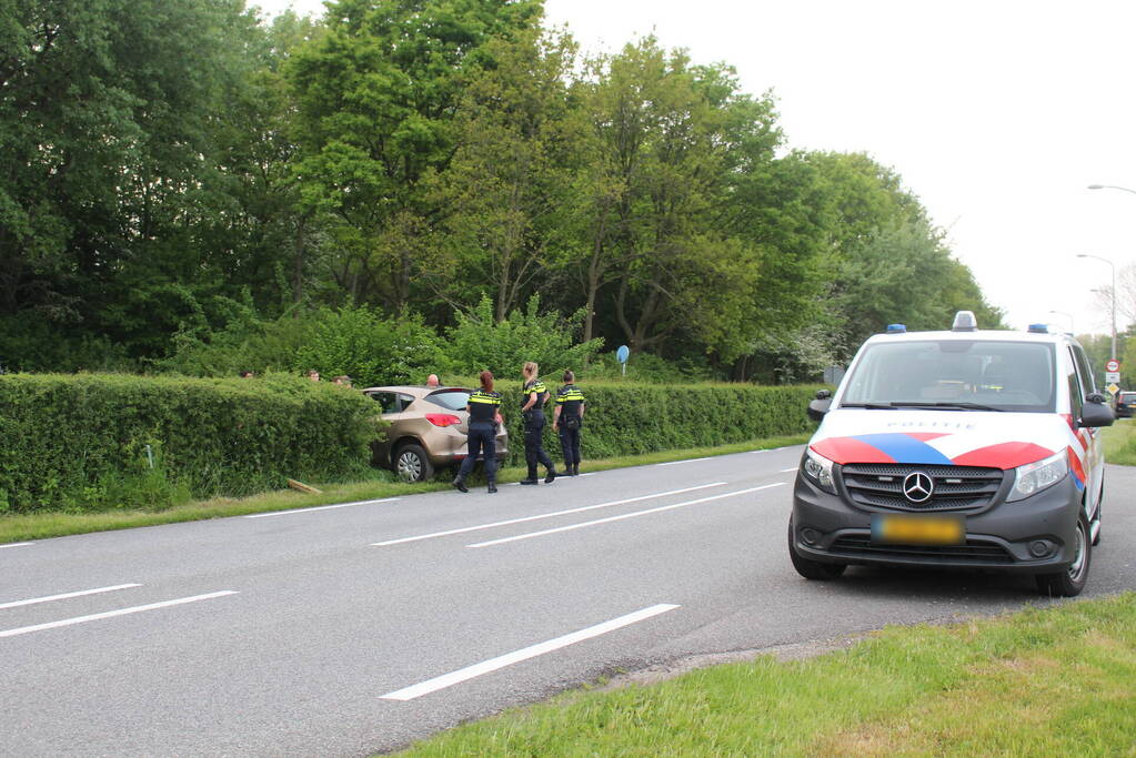 Auto rijdt dwars door heg