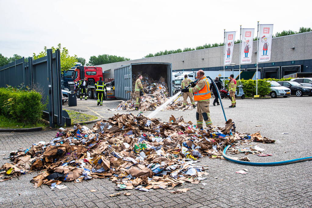 Brand in perscontainer met papier