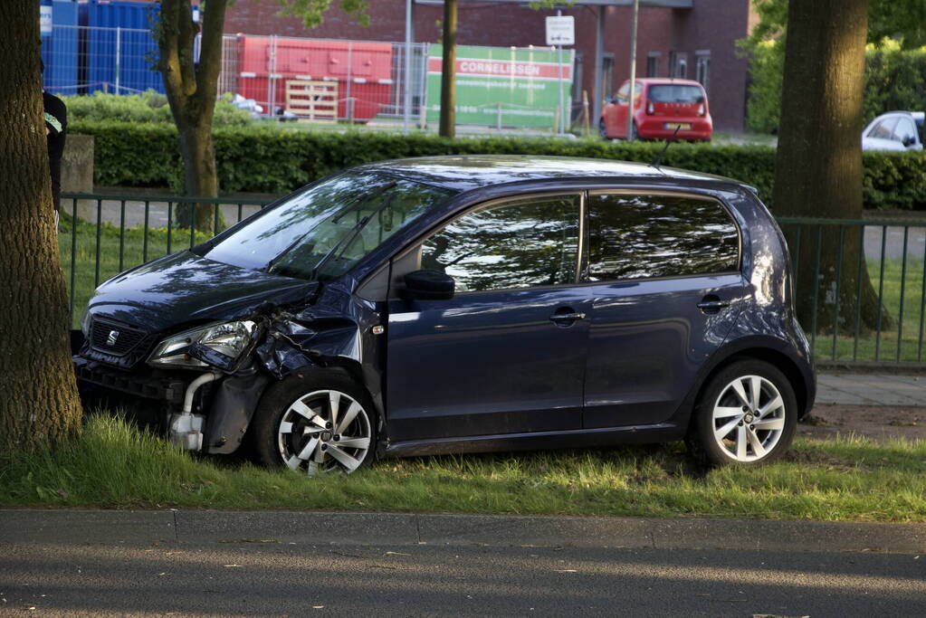 Auto raakt van weg en ramt boom