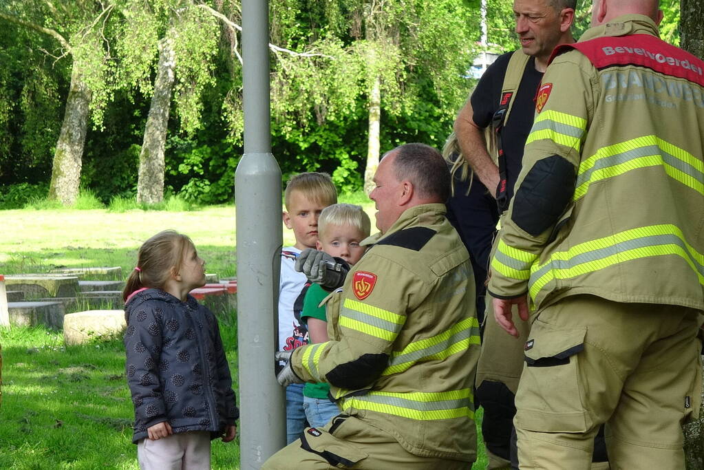 Nest met vogels vast in lantaarnpaal