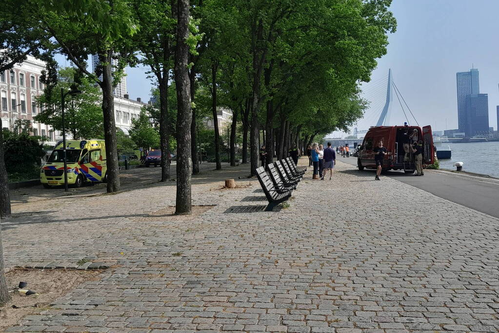 Reddingsactie voor persoon te water in de Nieuwe Maas
