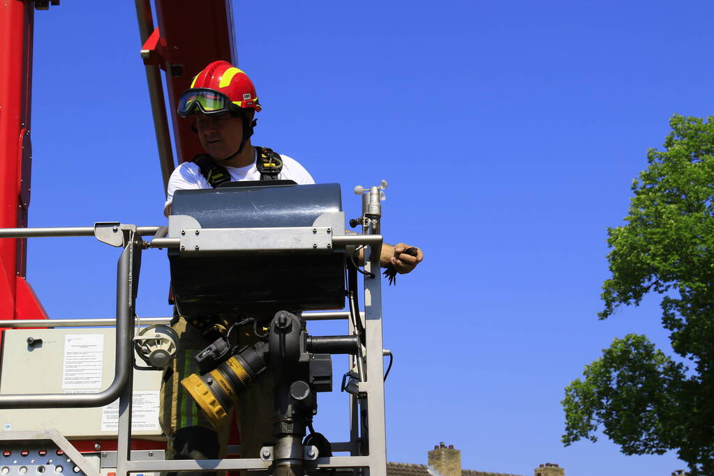 Geldropse brandweer bevrijdt vastzittende vogel onder dak
