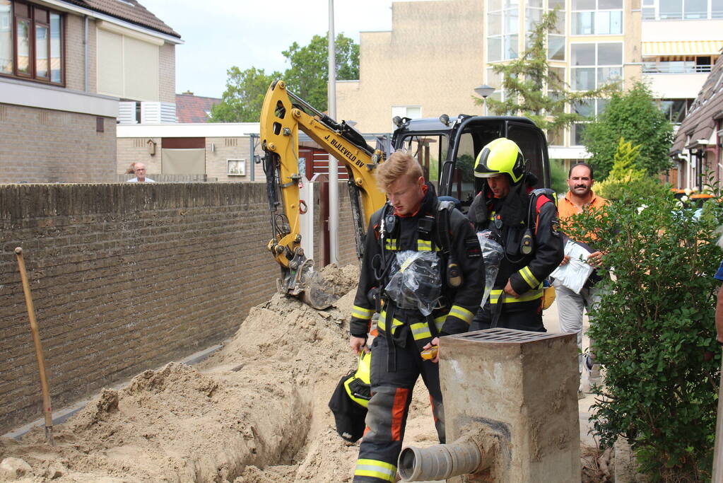 Gasleiding geraakt bij rioolwerkzaamheden
