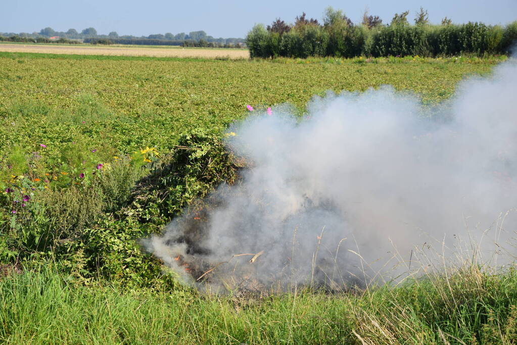 Brand in snoeiafval snel onder controle