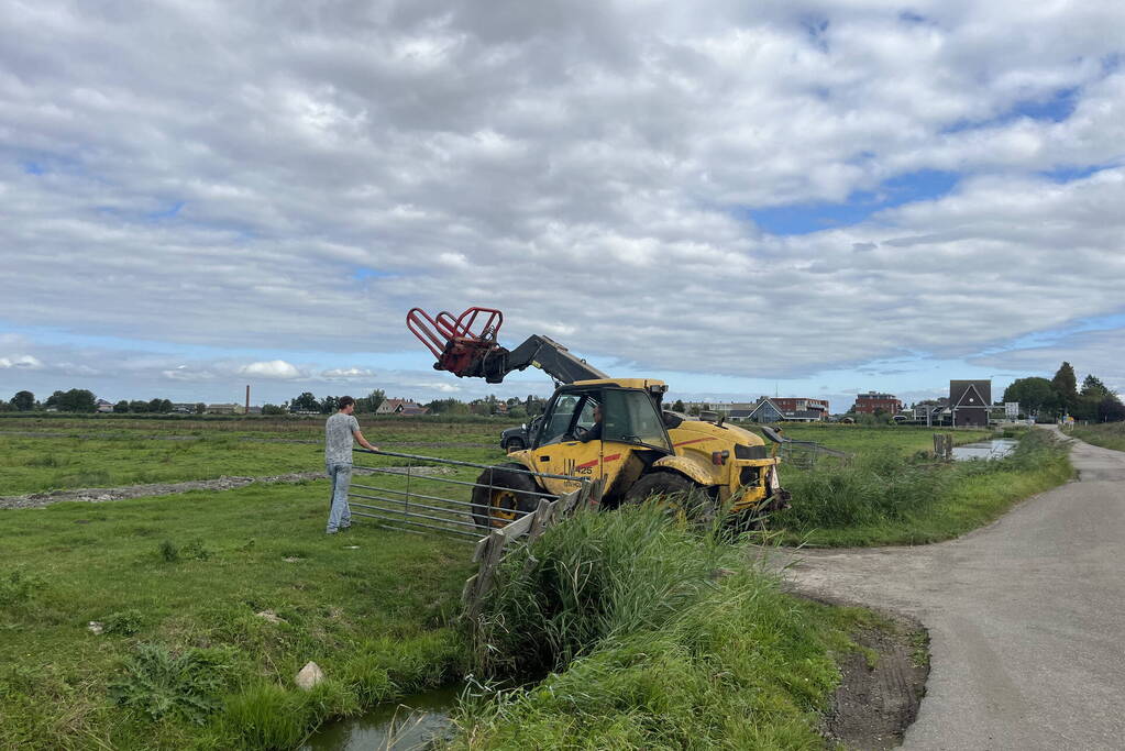 Koe belandt in sloot