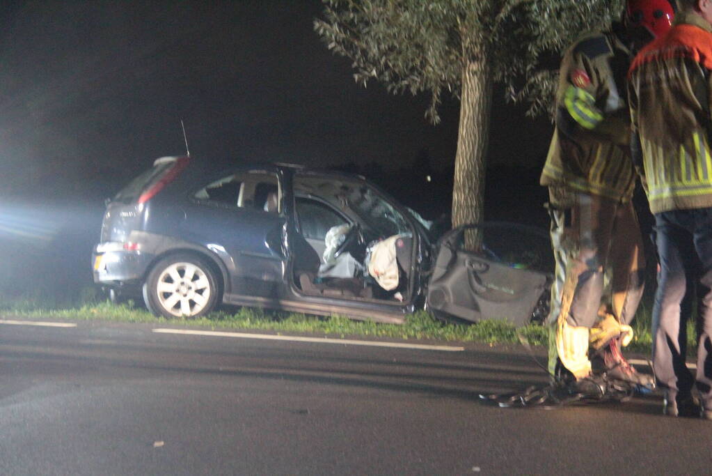 Bestuurder ernstig gewond bij frontale aanrijding met boom
