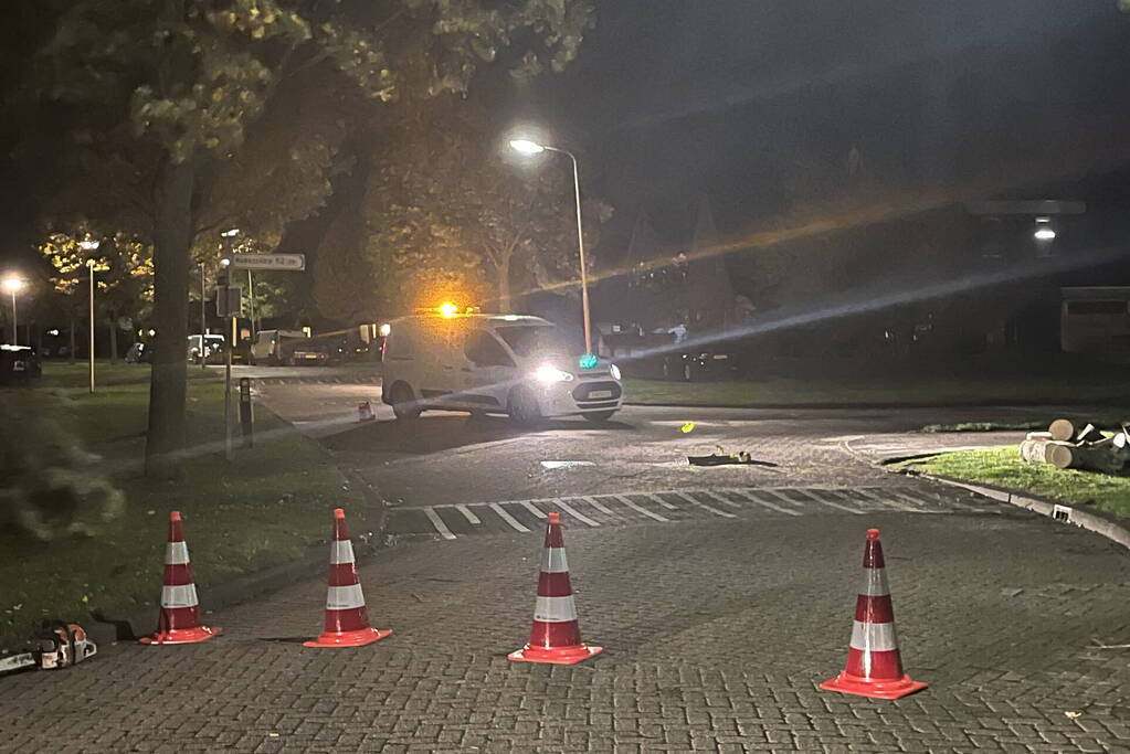 Deel van boom komt op straat terecht door harde wind