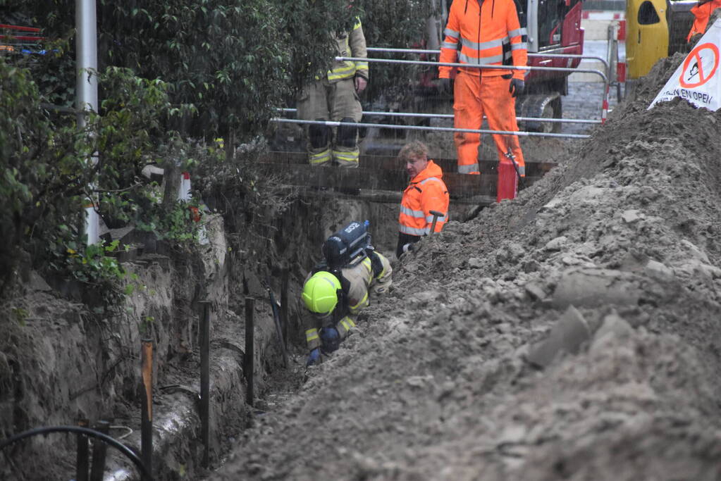 Gasleiding geraakt bij graafwerkzaamheden