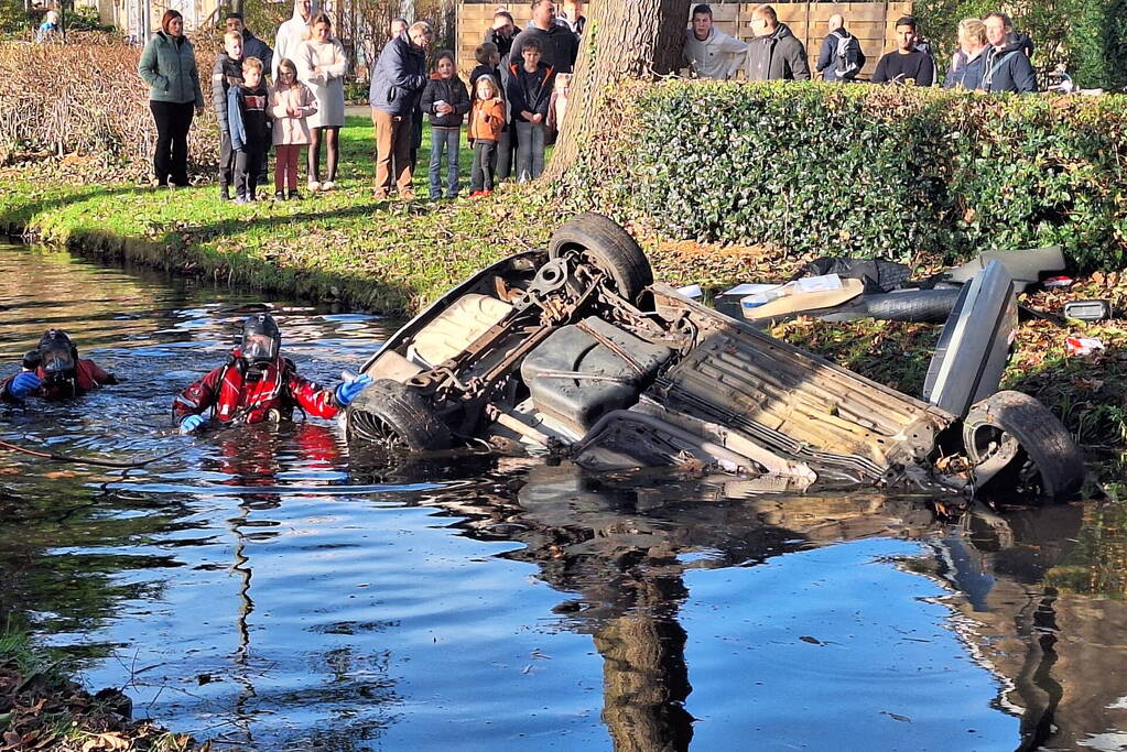 Automobilist belandt op zijn kop in het water