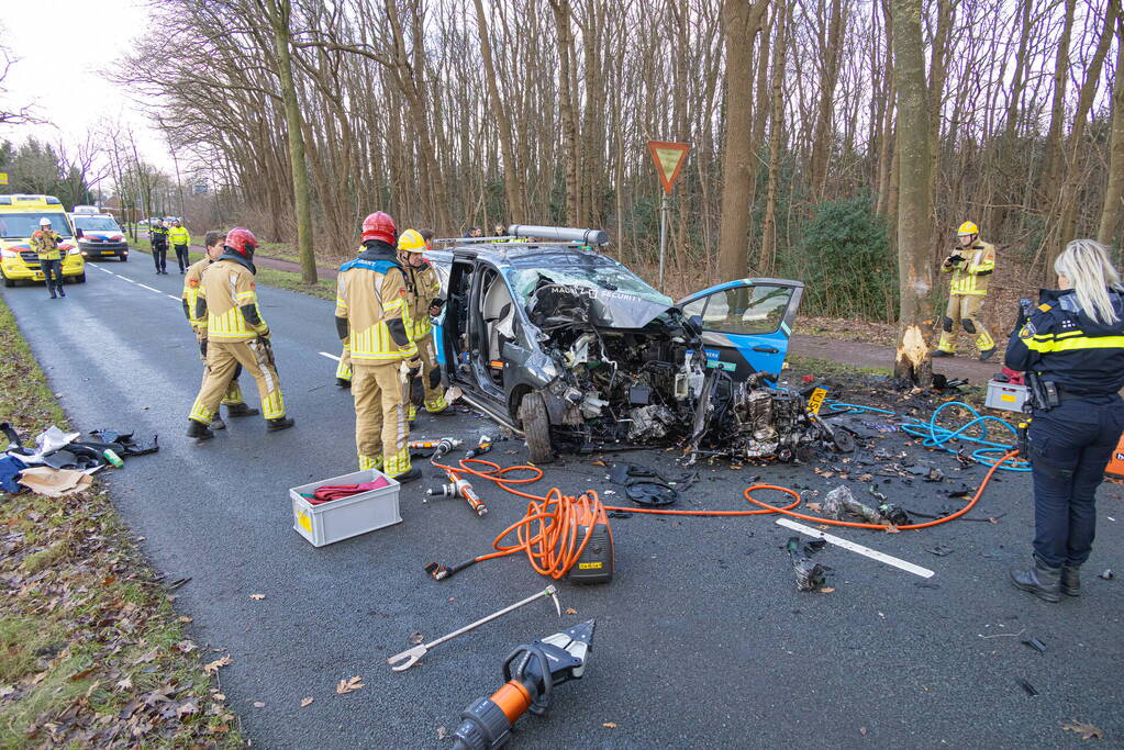 Bestuurder van bestelbus botst op boom