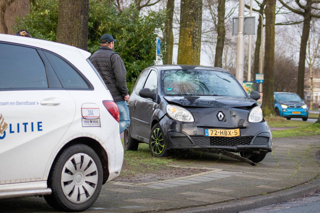 Automobilist rijdt op paal