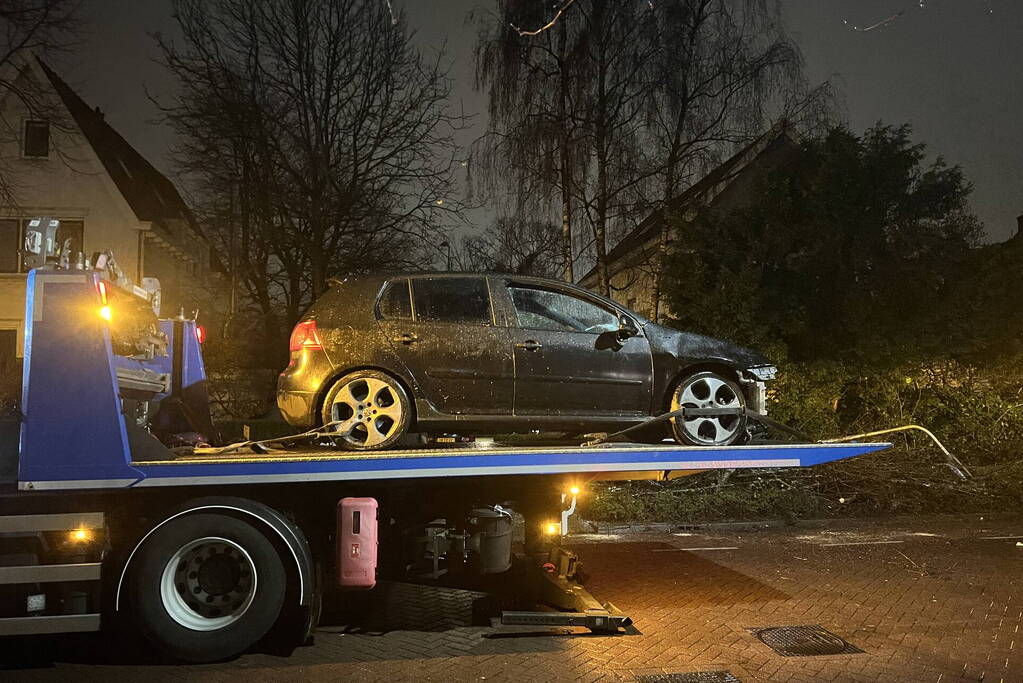 Automobilist rijdt boom en lantaarnpaal uit de grond
