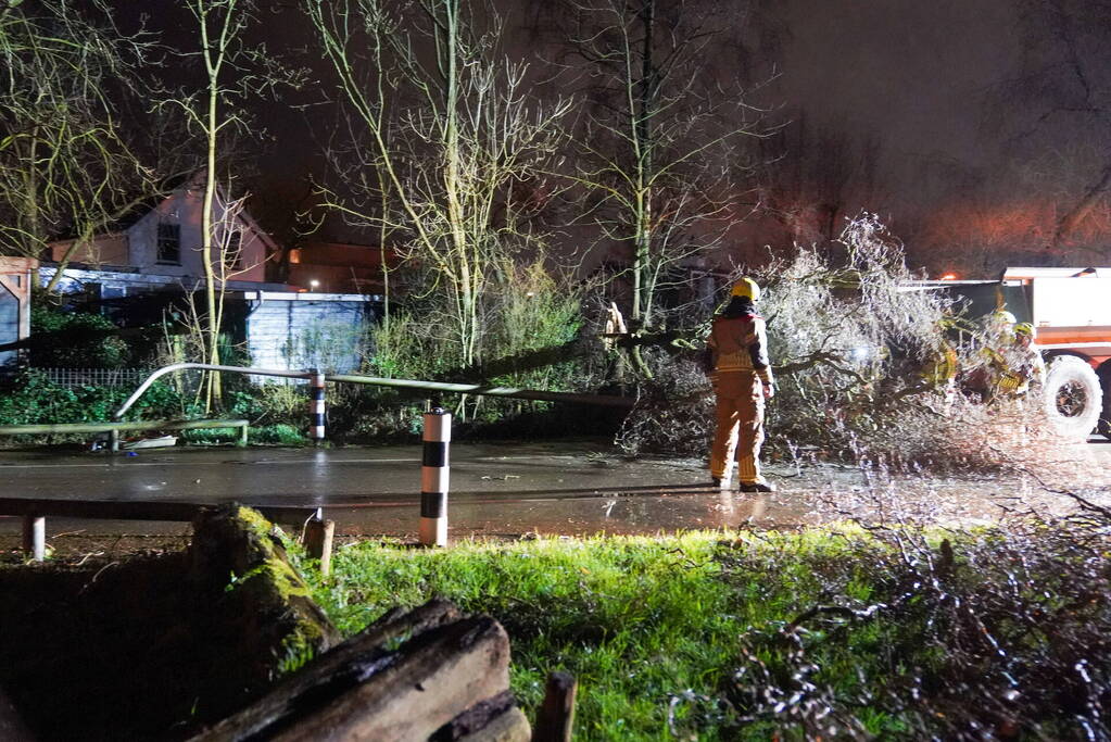 Lantaarnpaal omver door vallende boom