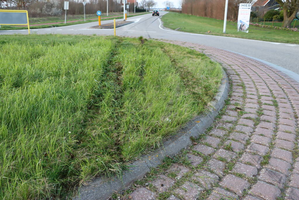 Automobilist schiet over rotonde en richt ravage aan
