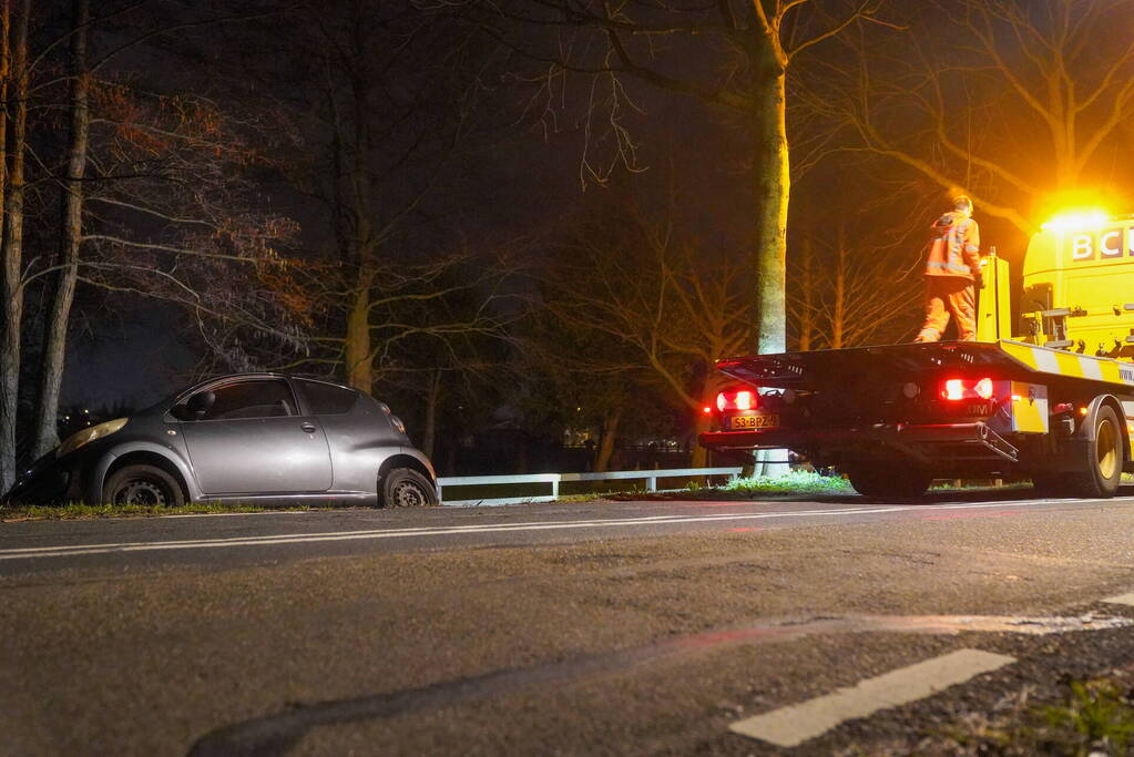 Auto belandt naast weg door kat