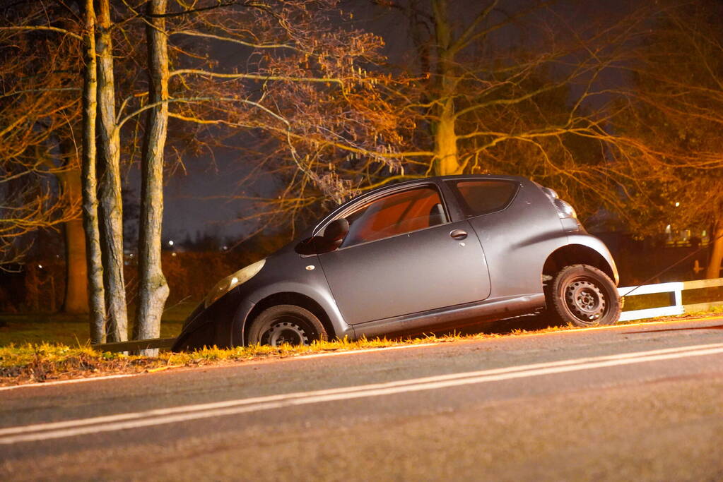Auto belandt naast weg door kat