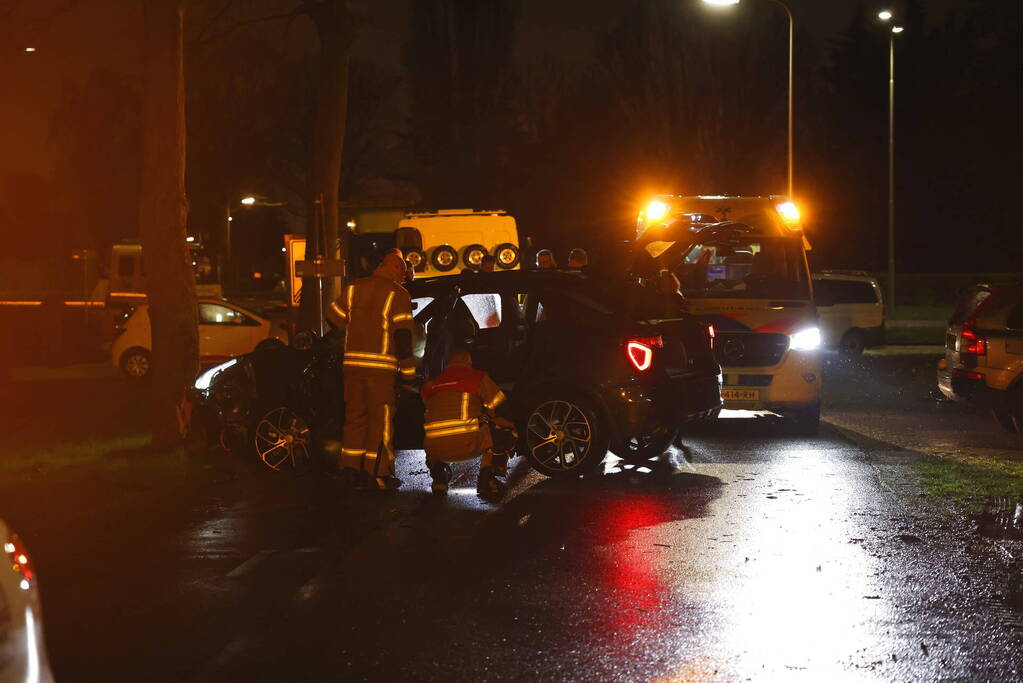 Bestuurster gewond bij botsing tegen boom