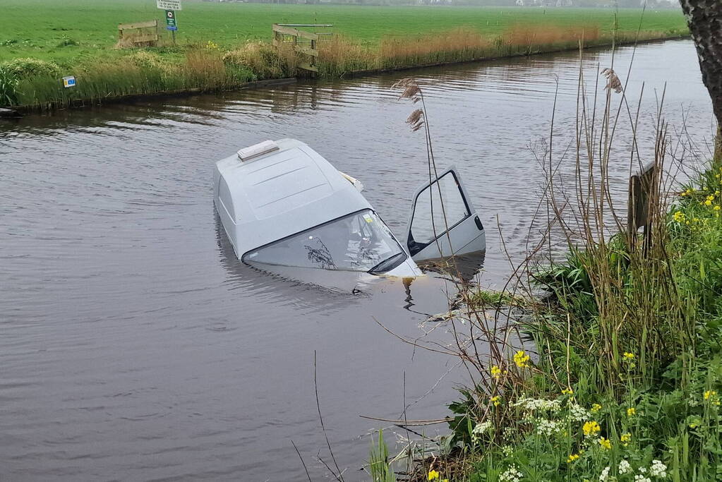 Camper raakt van de weg belandt in het water