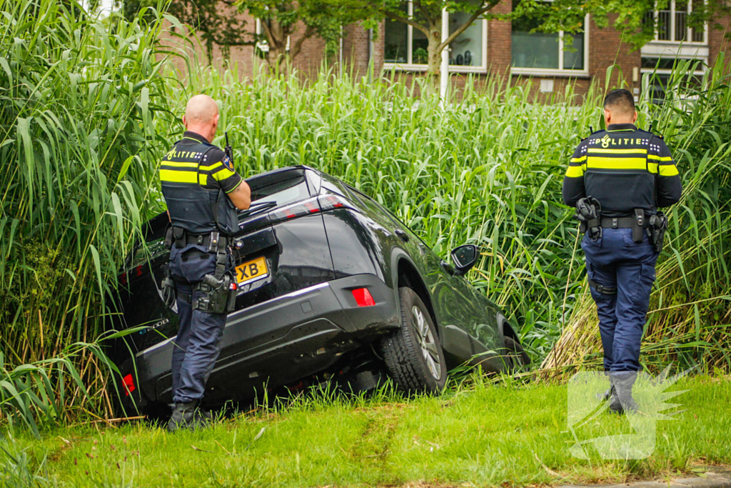 Auto eindigt in het riet