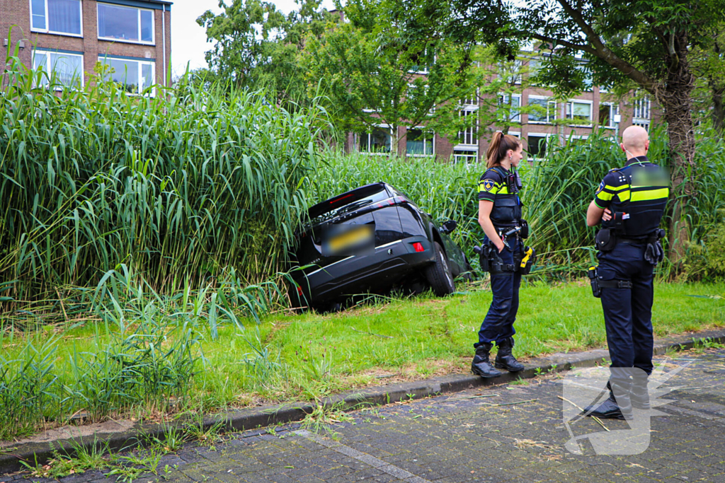 Auto eindigt in het riet