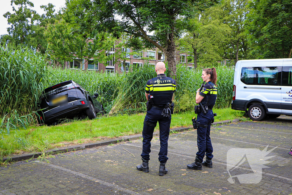Auto eindigt in het riet