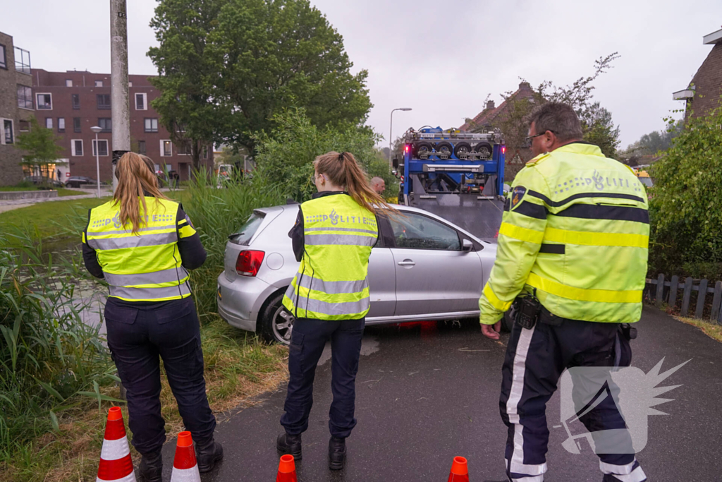Fatbike belandt onder voertuig in water
