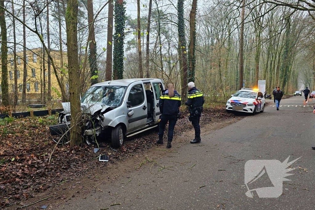 Auto rijdt lantaarnpaal uit grond en knalt tegen boom