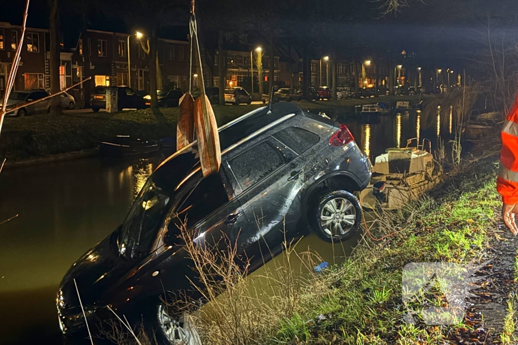 Auto vliegt uit de bocht en belandt onder water