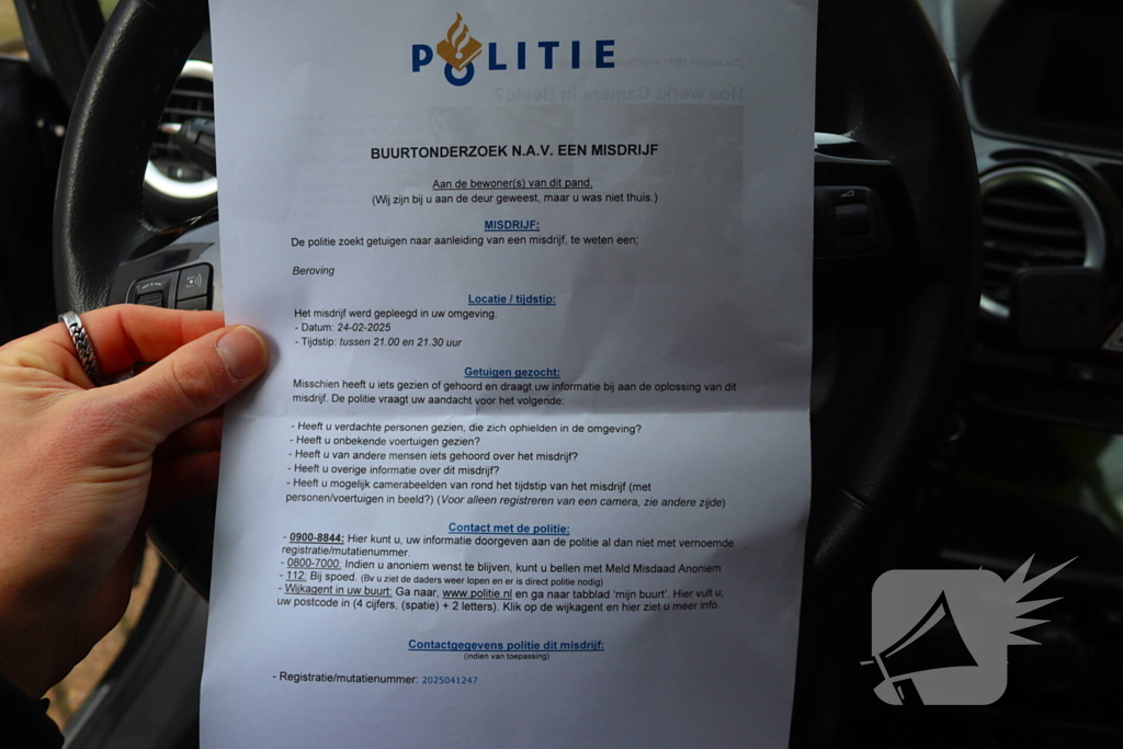 Buurtonderzoek na gewelddadige straatroof