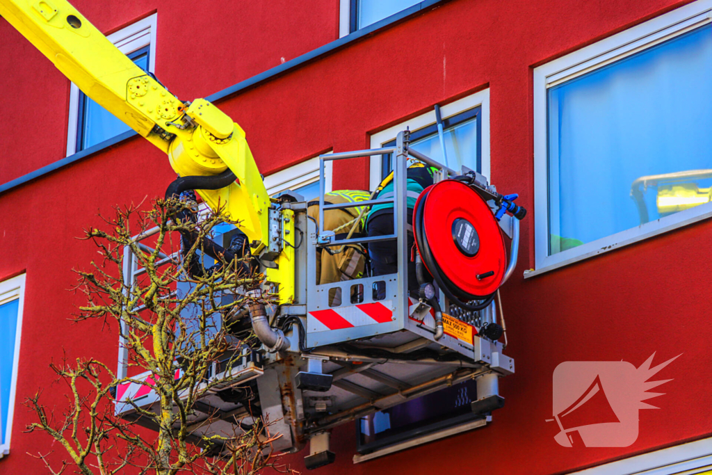 Duif gered uit benarde positie achter glazen balustrade