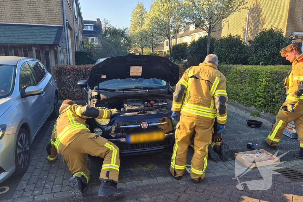 Brandweer bevrijdt kat uit motorkap
