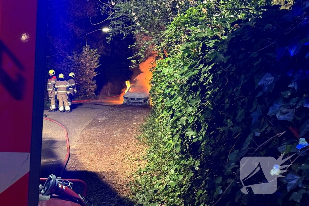 Brandweer blust brand in hybride auto