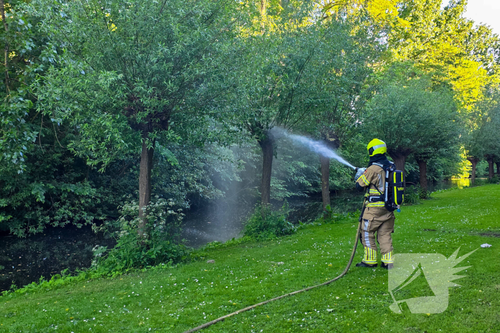 Brandweer blust brandende boom