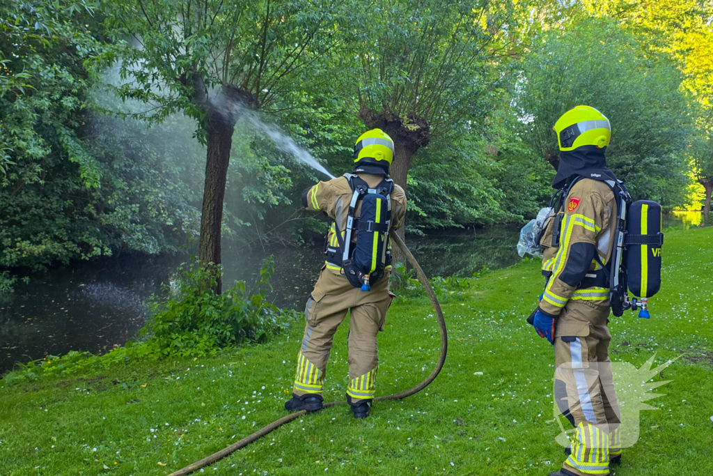 Brandweer blust brandende boom