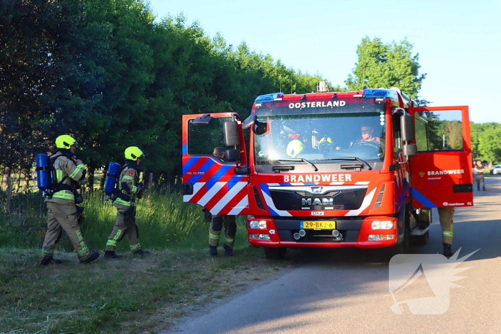 Bomen en pipowagen in brand