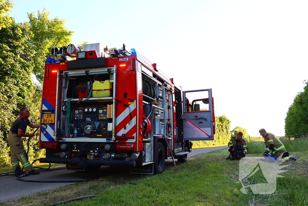 Bomen en pipowagen in brand