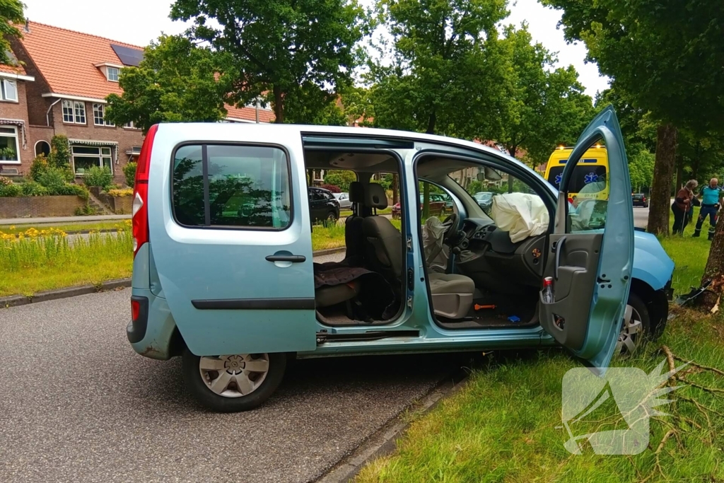 Bestelauto botst frontaal op boom