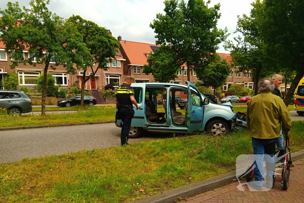 Bestelauto botst frontaal op boom