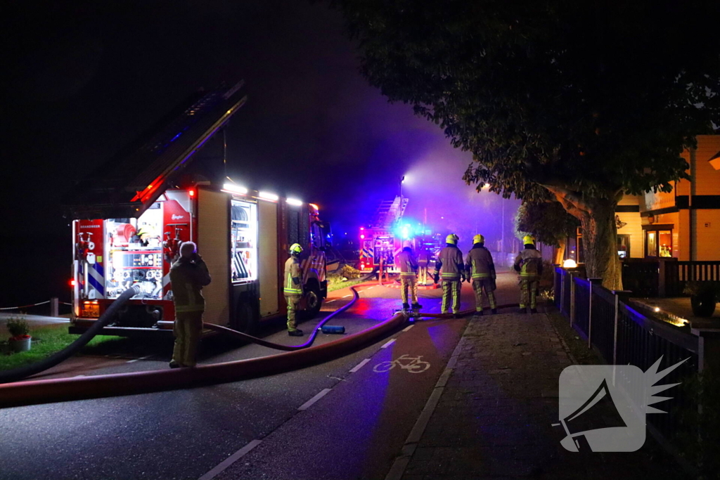 Bijgebouw in vlammen op