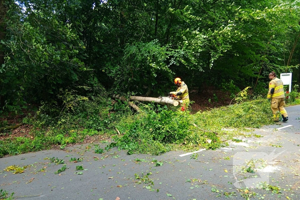 Boom blokkeert weg door stormschade