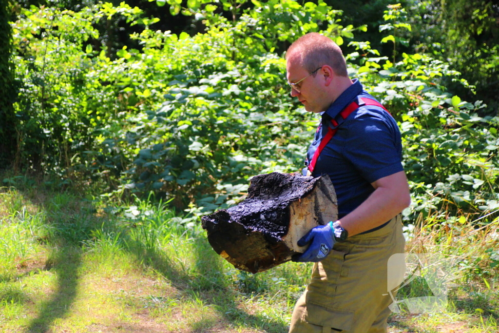 Brandweer blust boomstam na oversteek