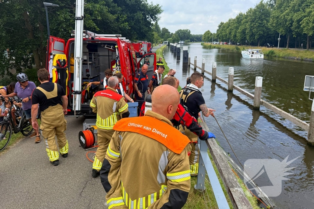 Fietster botst op brug, driewiel fiets belandt in het water