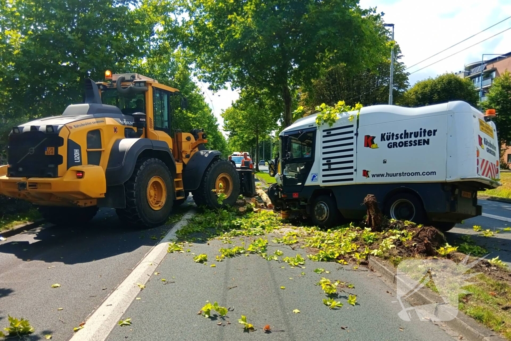 Veegwagen botst op boom