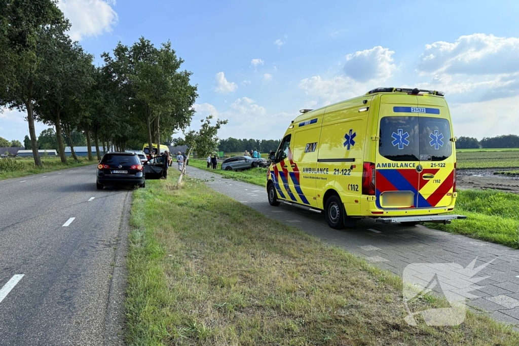 Auto raakt boom en belandt in sloot