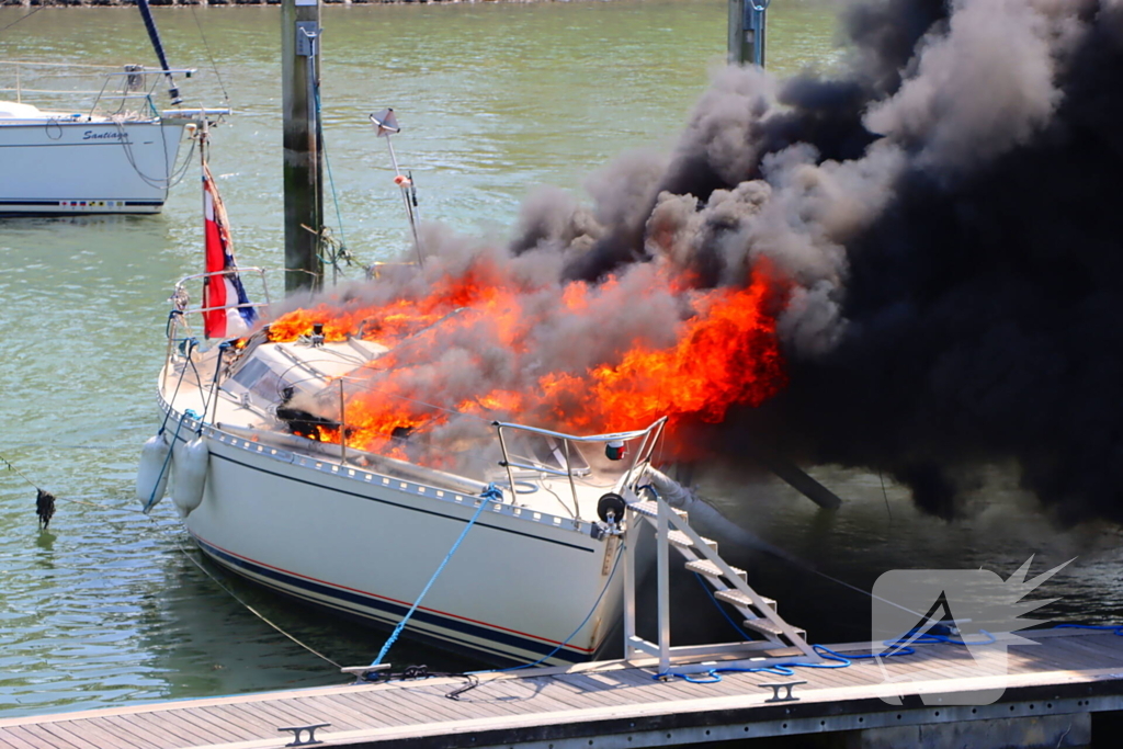 Brand in pleziervaartuig veroorzaakt rookpluimen