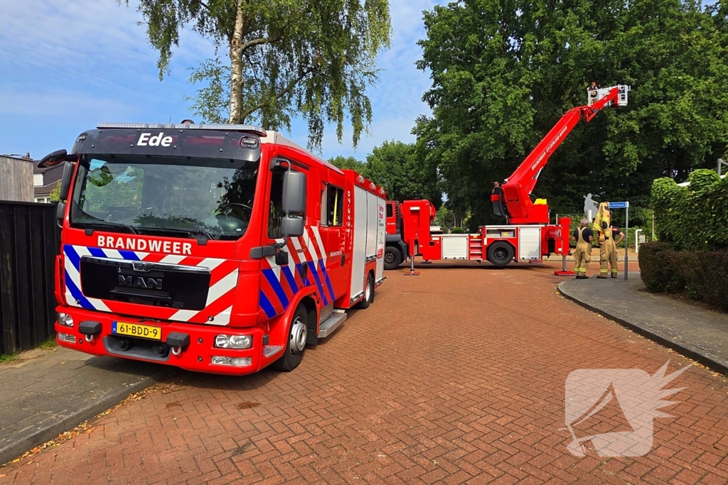 Brandweer verwijdert gevaarlijk hangende takken boven buurtmoestuin moestuin