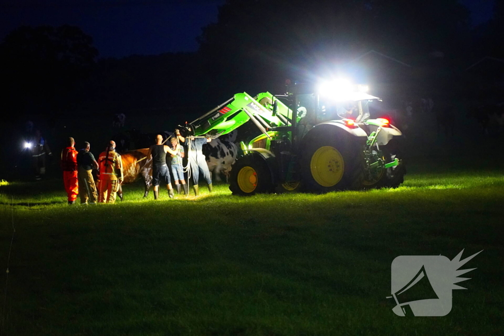 Reddingsactie door brandweer en boer