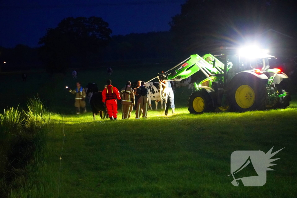 Reddingsactie door brandweer en boer