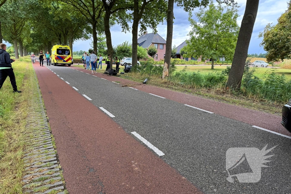 auto botst op boom en wiel breekt af