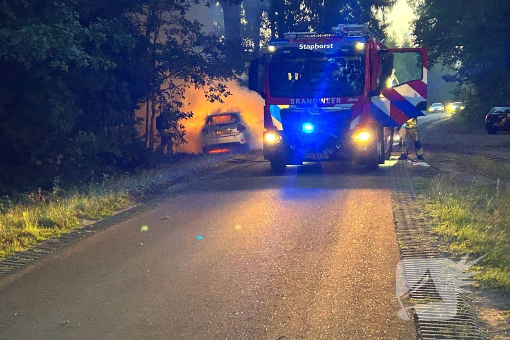 Auto klapt tegen boom en vliegt in brand